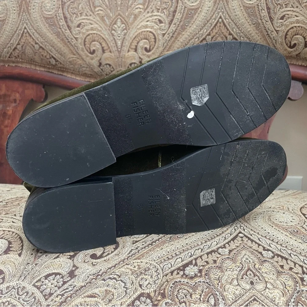 Eileen Fisher Demi Velvet Slip On Loafers Olive Green Round Toe Shoes Size 8.5 - Picture 9 of 10
